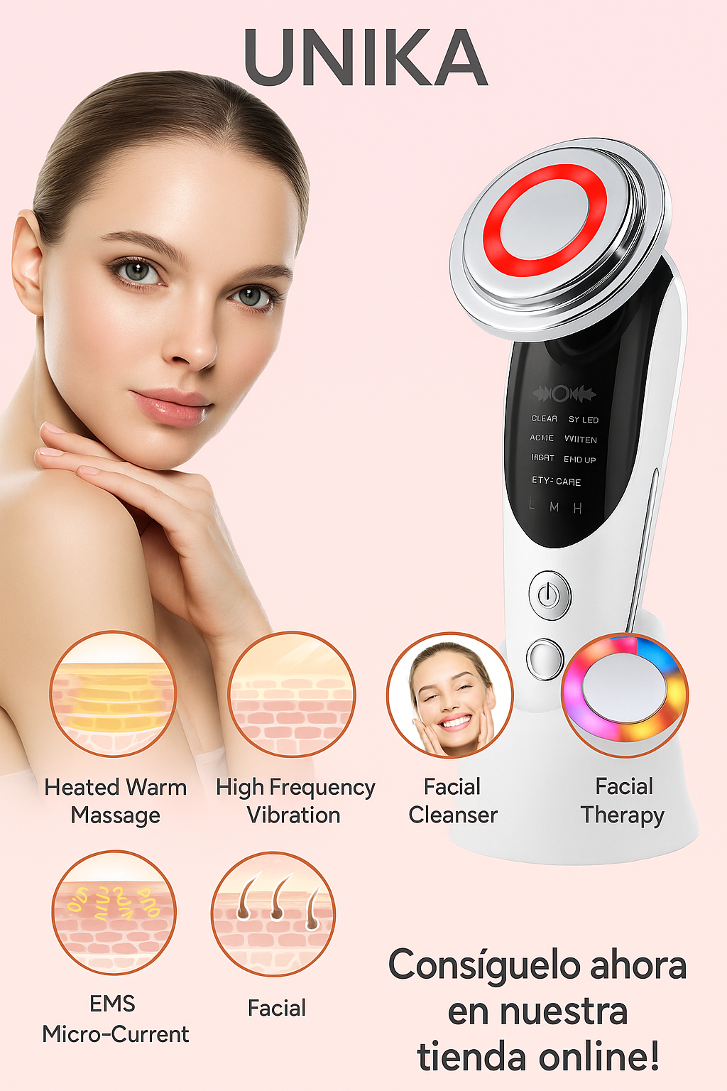 Masajeador facial con frío y calor antiarrugas